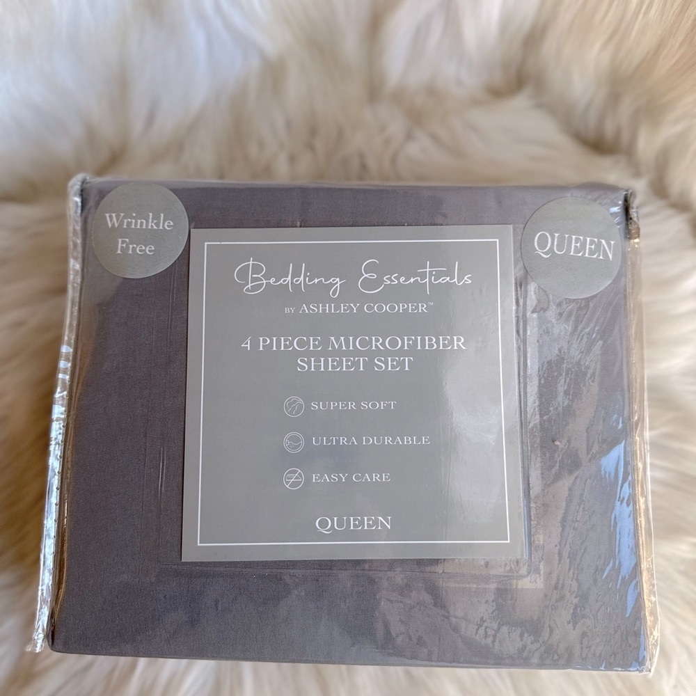 NEW Ashley Cooper Charcoal Microfiber Sheet Set - Queen
